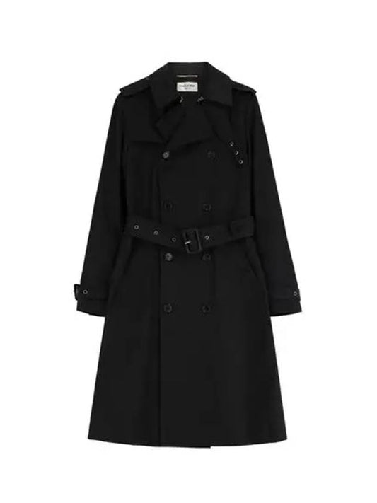 Luxury Saint Laurent Gabardine Classic Saint Gabardine Trench Coat Black