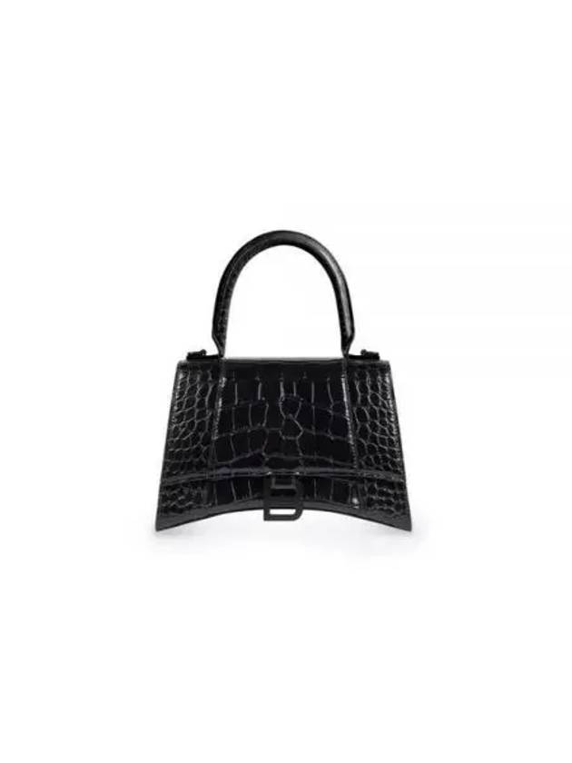 Luxury Balenciaga Hourglass Crocodile Embossed Cross Bag Black