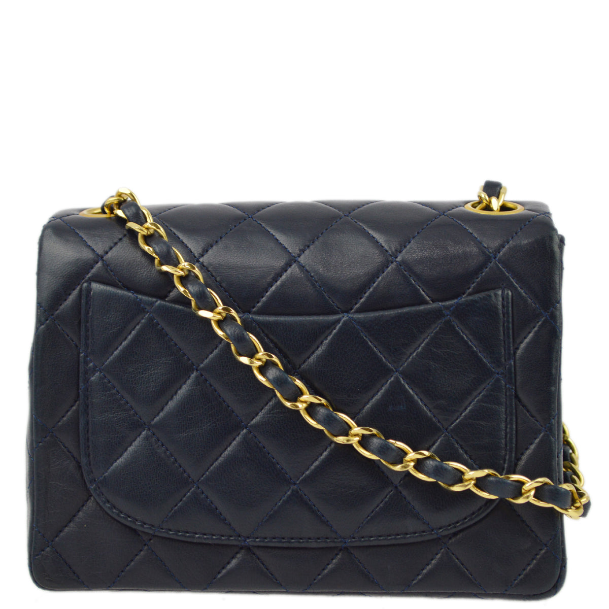 Chanel Navy Lambskin Mini Classic Square Flap Shoulder Bag 17