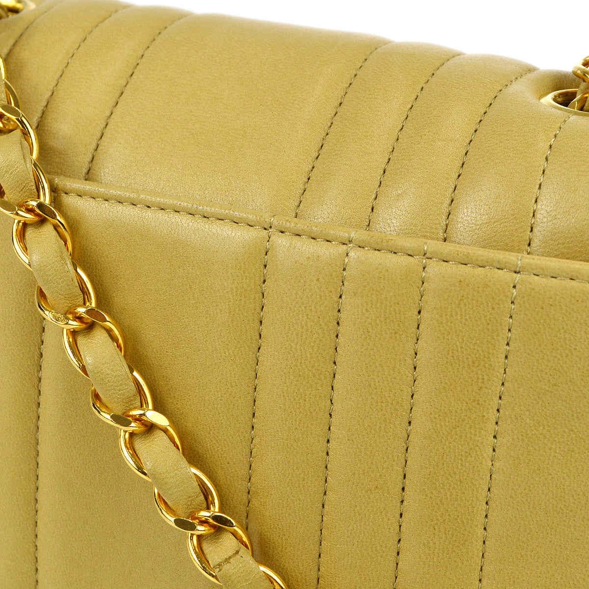 Luxury Chanel * 1991-1994 Beige Lambskin Mini Vertical Stitch Square Flap Bag 17