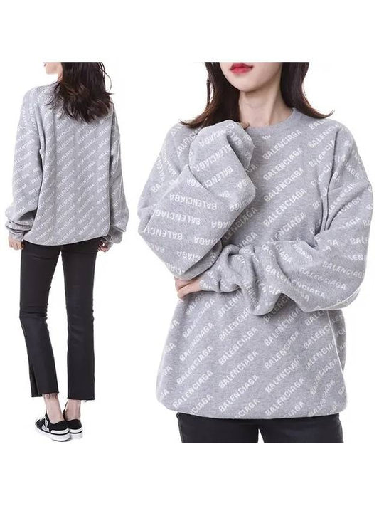 Luxury Balenciaga Wool Over Logo Pattern Knit Sweatshirt Grey