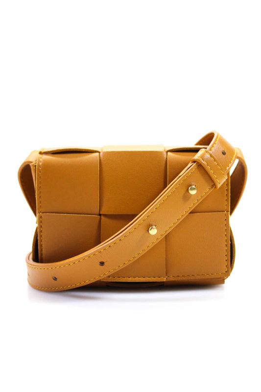 Luxury Bottega Veneta Womens Candy Cassette Intrecciato Leather Crossbody Handbag Tan
