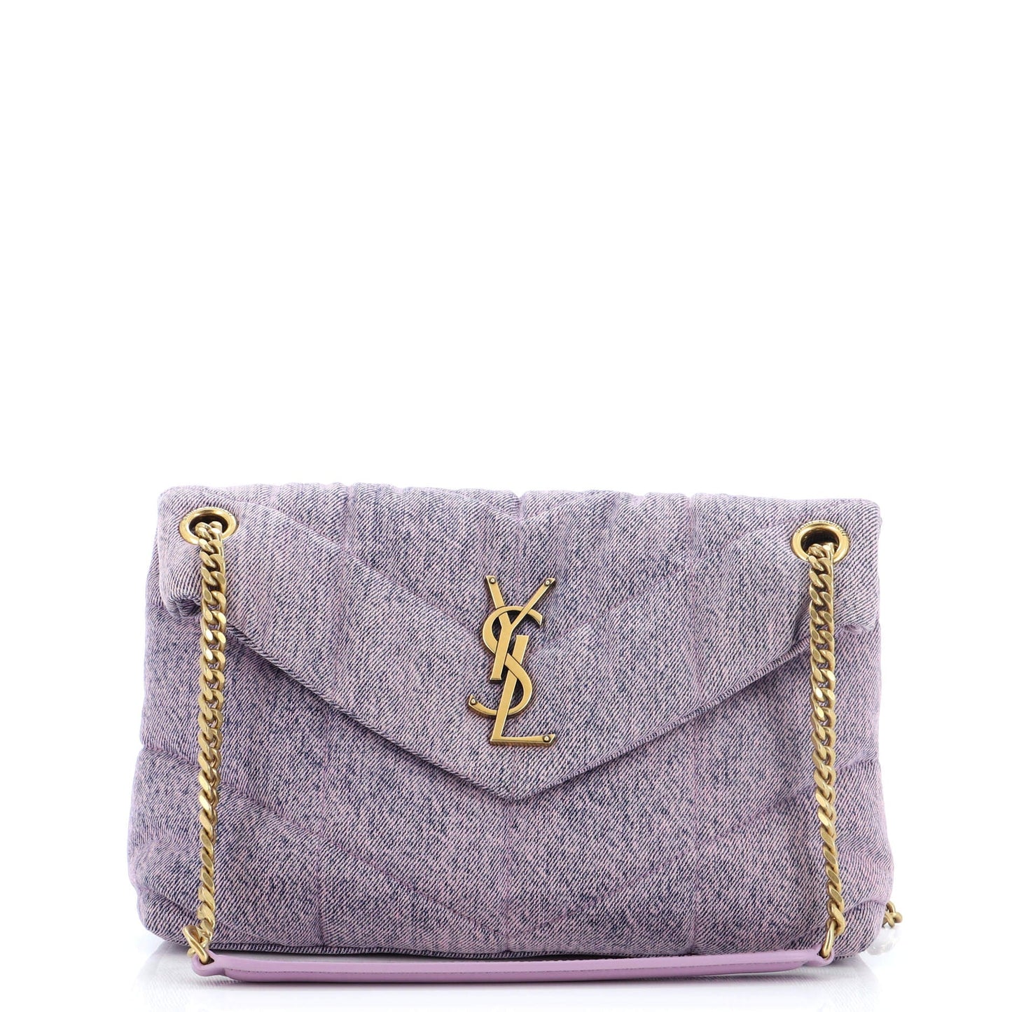 Luxury Saint Laurent Loulou Puffer Shoulder Bag Quilted Vintage Denim Small