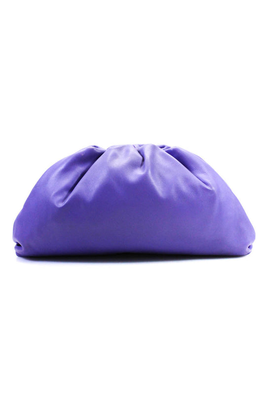 Luxury Bottega Veneta Womens The Pouch Hinged Clutch Leather Handbag Purple