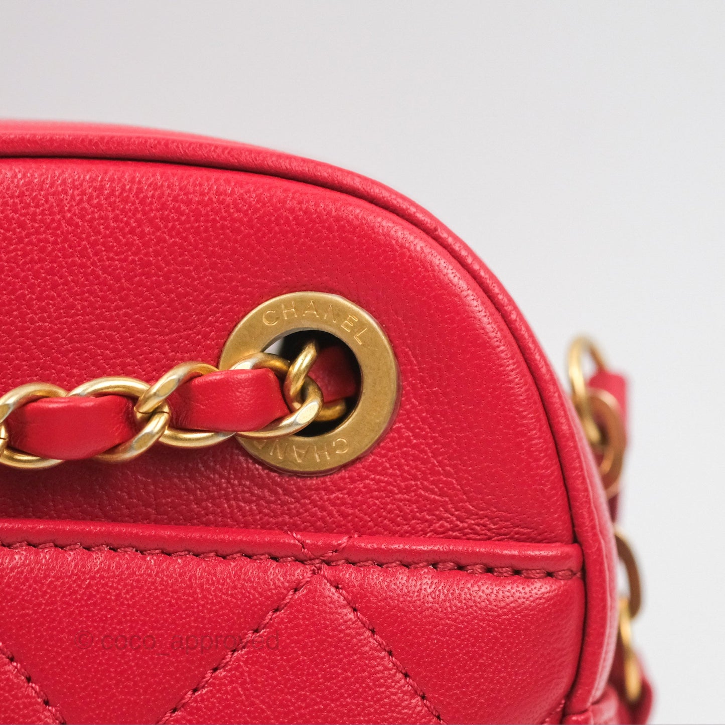 Chanel Chain Infinity Camera Case Red Goatskin Aged Gold Hardware