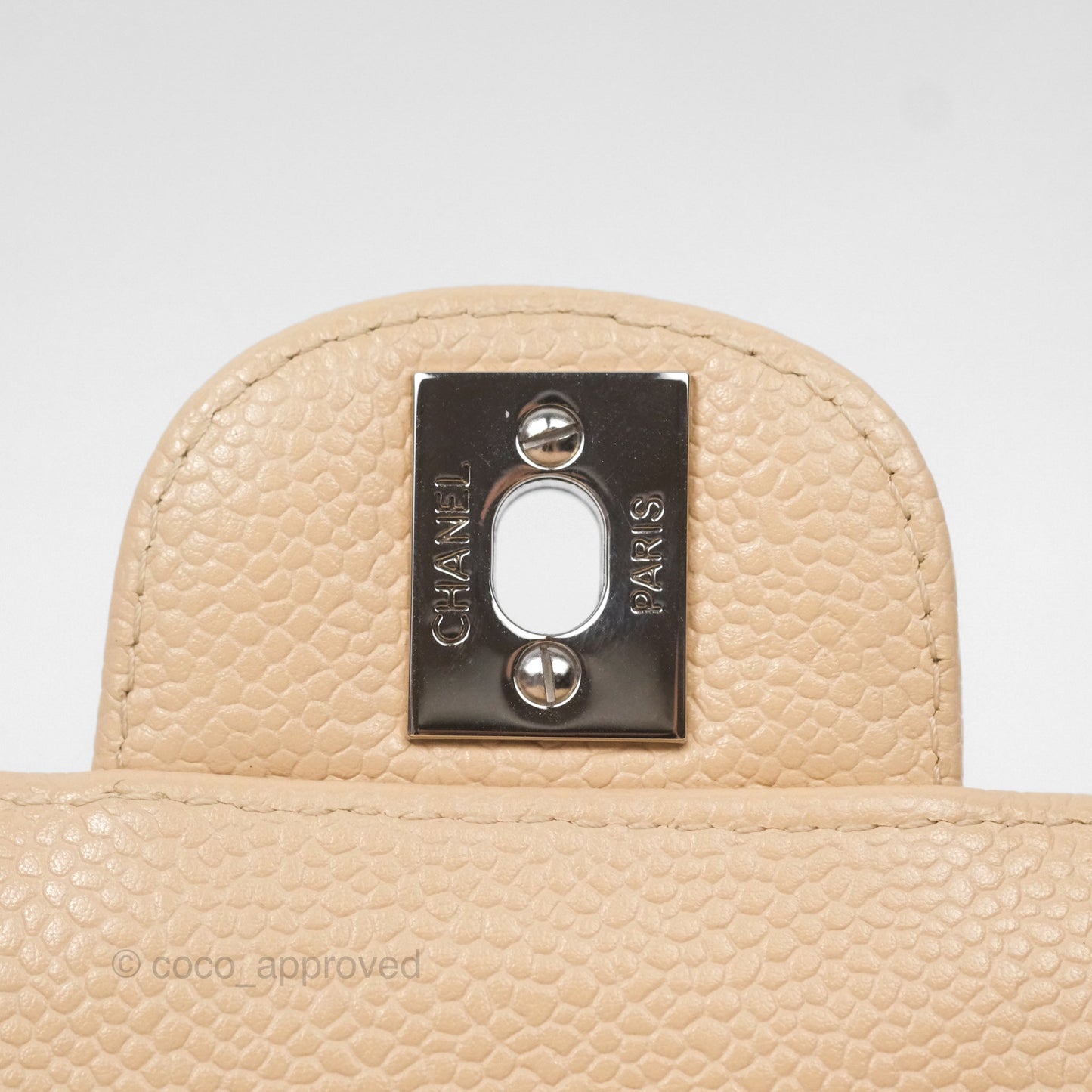 Chanel Quilted East West Flap Beige Caviar Silver Hardware
