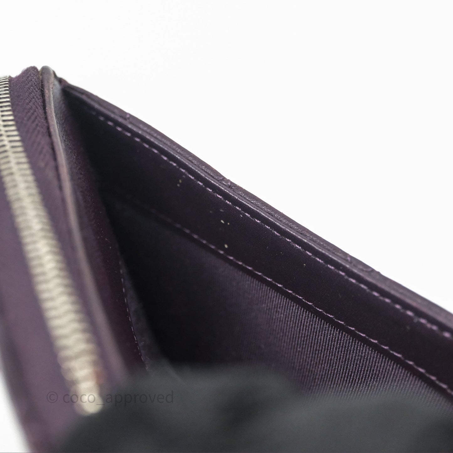 Chanel Classic Zipped Long Wallet Dark Purple Lambskin Silver Hardware