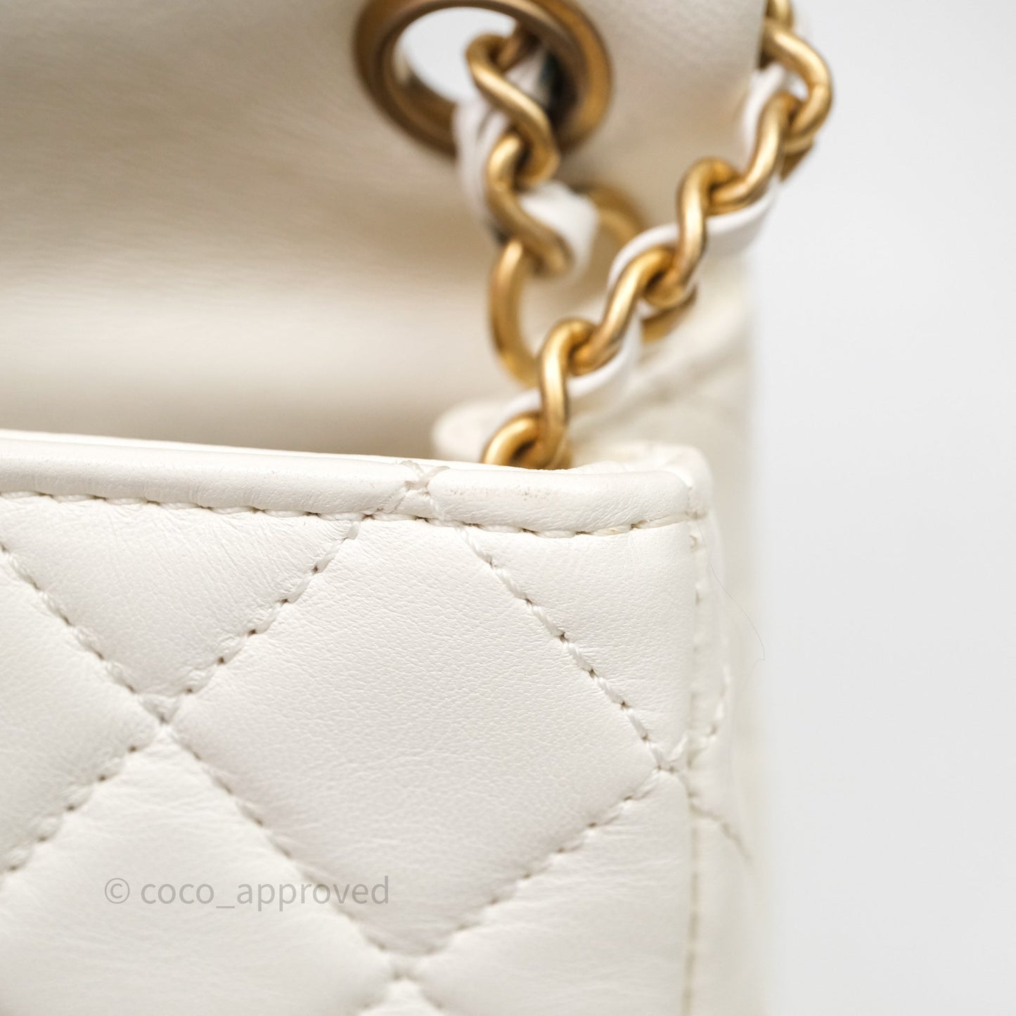 Chanel Mini Rectangular Pearl Crush White Lambskin Aged Gold Hardware