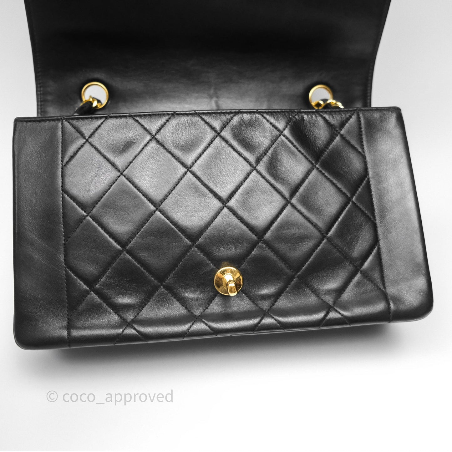 Chanel Medium Vintage Quilted Classic Diana Flap Bag Black Lambskin 24K Gold Hardware