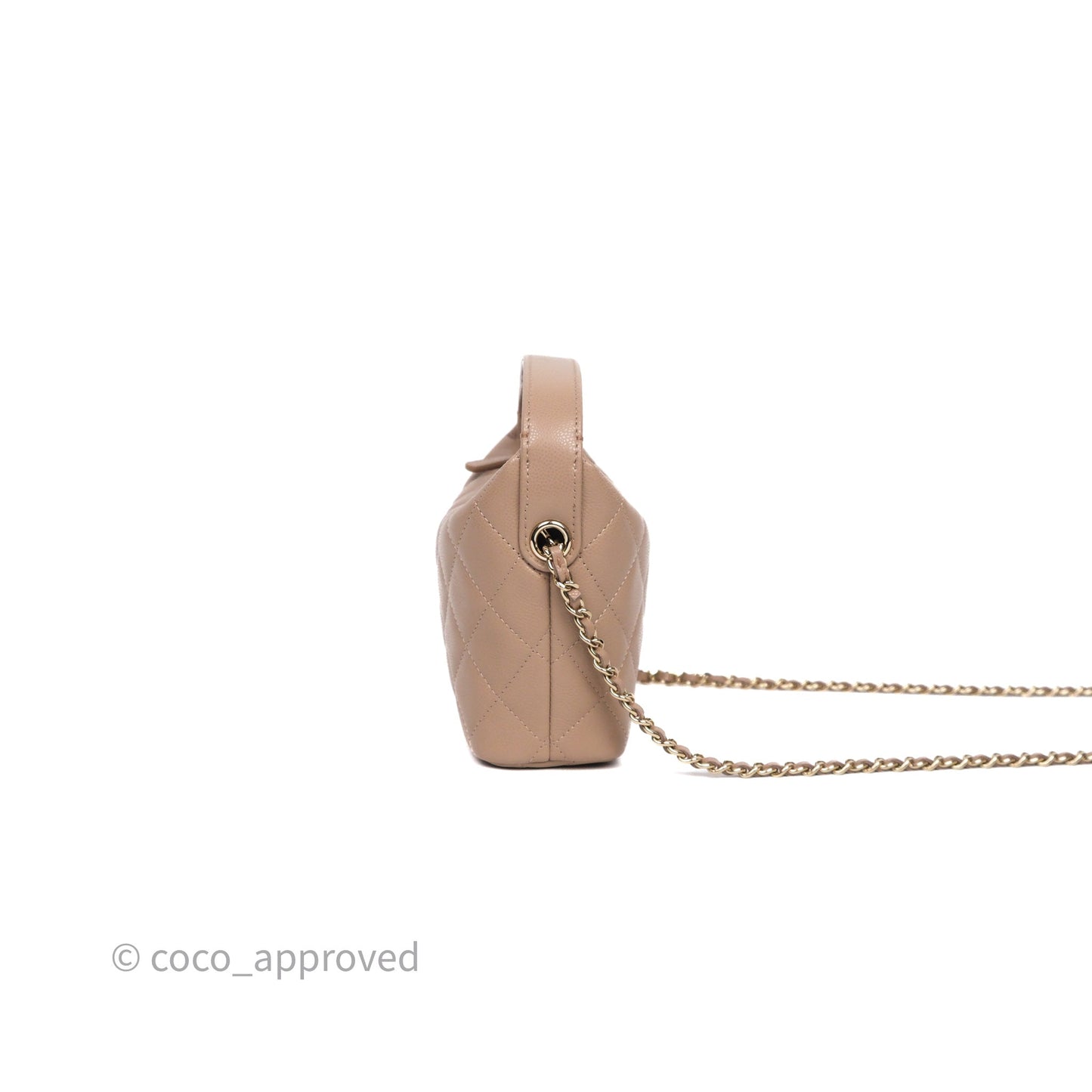 Chanel Quilted Hobo With Chain Beige Fonce Caviar Gold Hardware