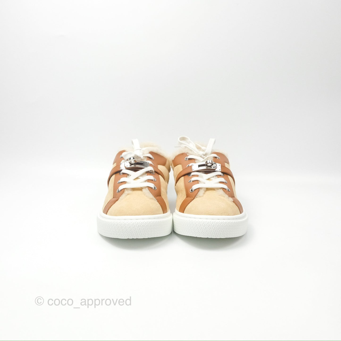 Hermès Day Sneakers Beige Palomino / Naturel Shearling Suede Size 39