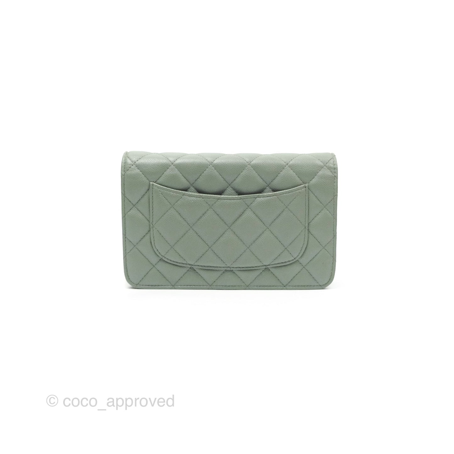 Chanel Classic Quilted Wallet On Chain WOC Glitter Dark Tiffany Green Caviar Aged Gold Hardware