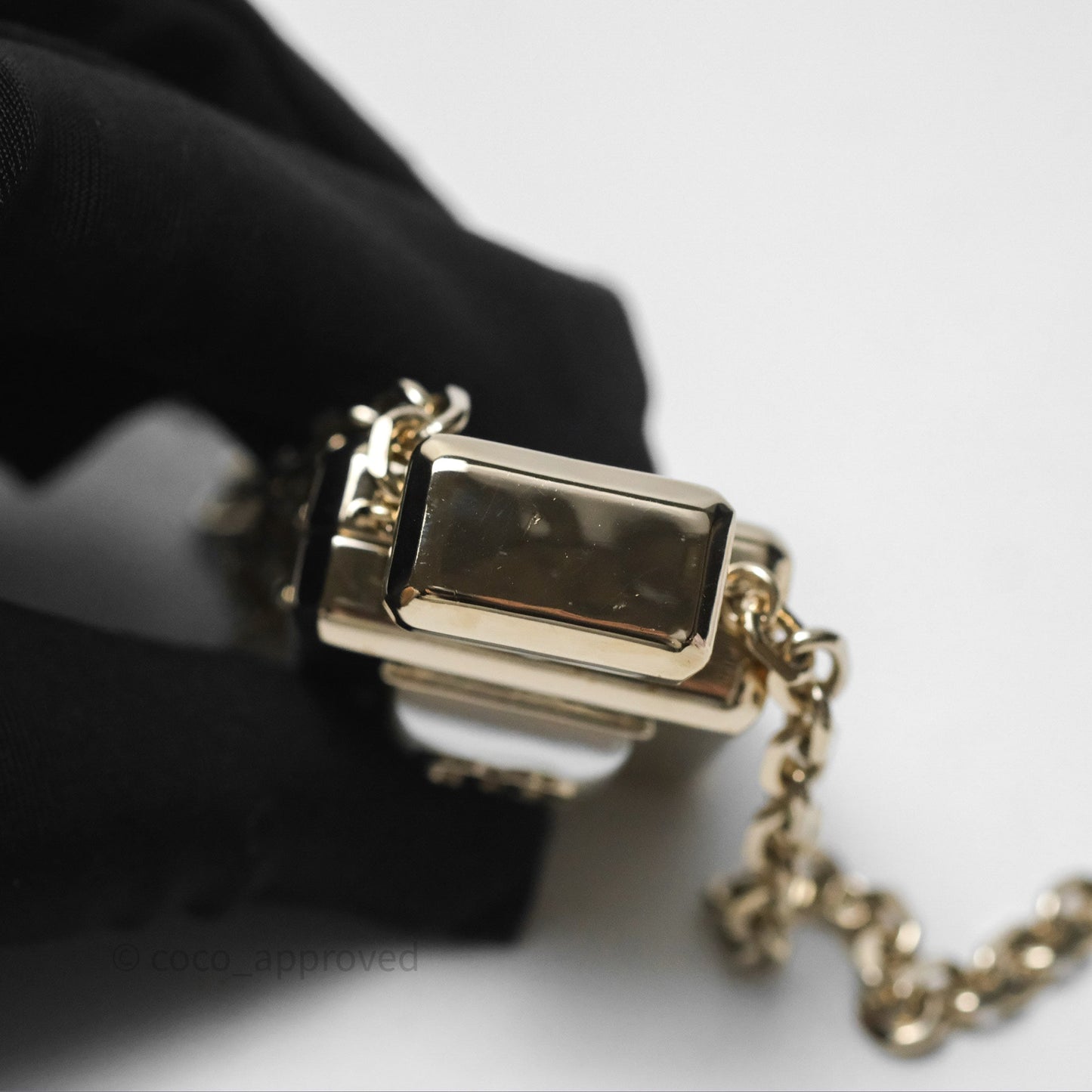 Chanel CC Metal Pearl Perfume Bottle Locket Necklace Gold Tone