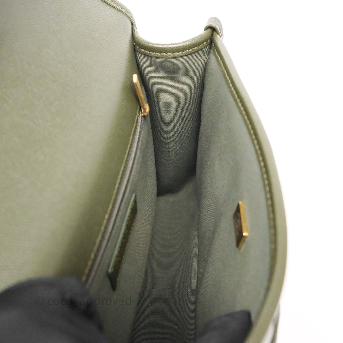 Chanel School Memory Top Handle Flap Army Green Caviar Aged Gold Hardware