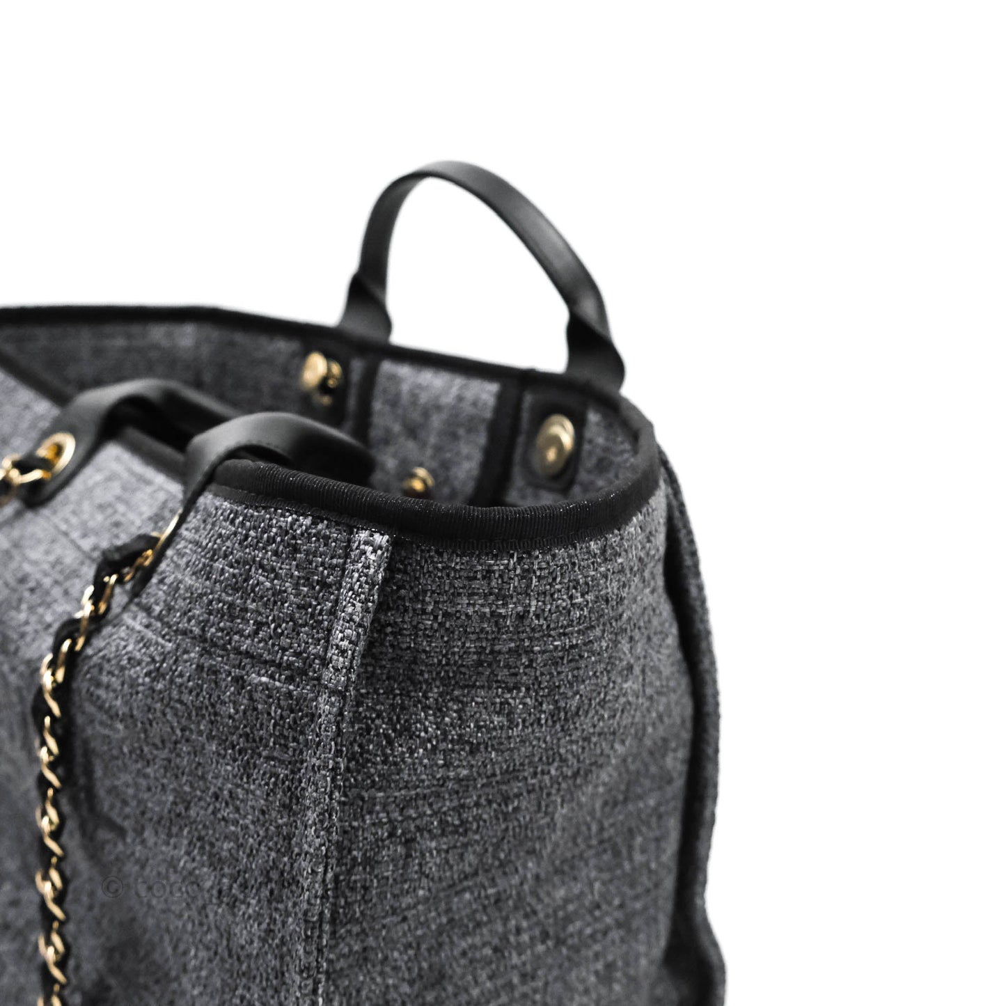 Chanel Large Deauville Charcoal Grey Canvas Gold Hardware
