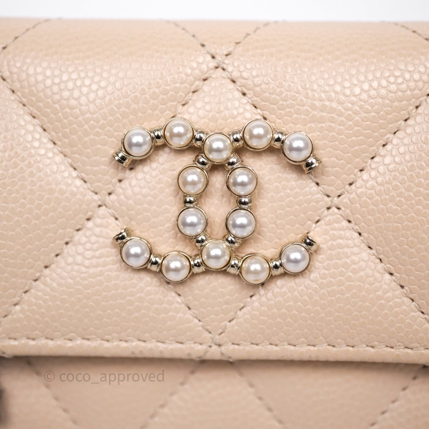 Chanel Pearl CC Flap Card Holder Beige Caviar Gold Hardware