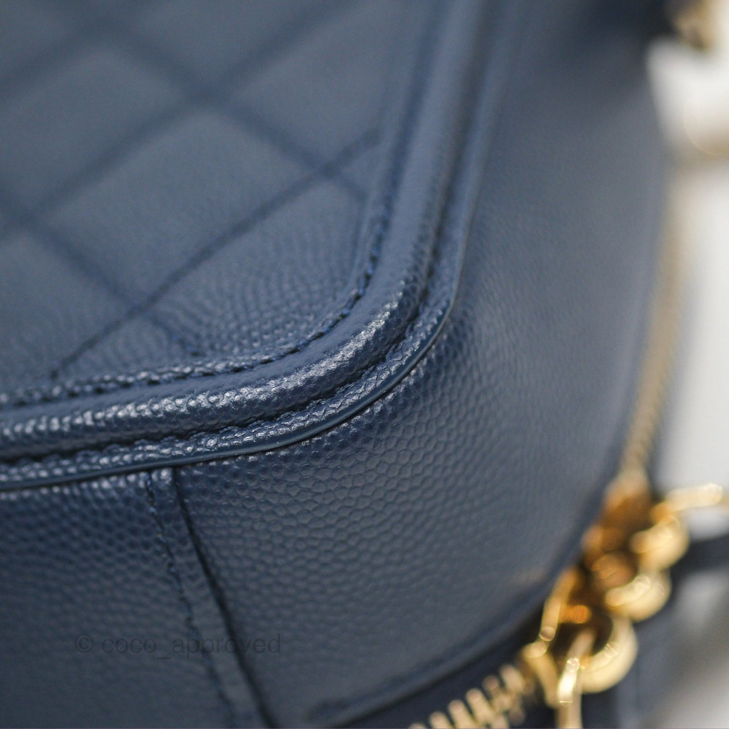 Chanel Quilted Small CC Filigree Vanity Case Navy Caviar Gold Hardware