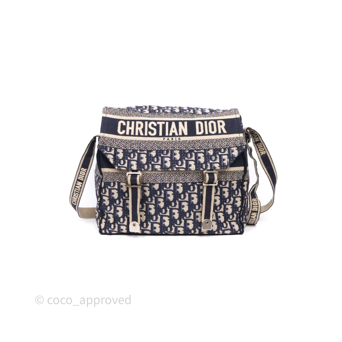 Christian Dior Medium DiorCamp Messenger Bag Oblique Embroidery Blue
