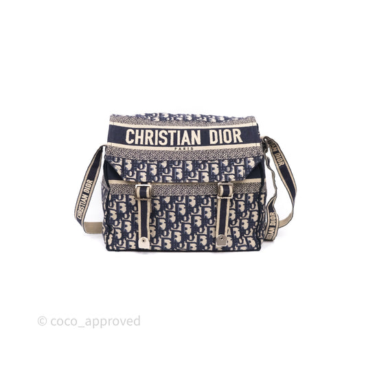 Christian Dior Medium DiorCamp Messenger Bag Oblique Embroidery Blue
