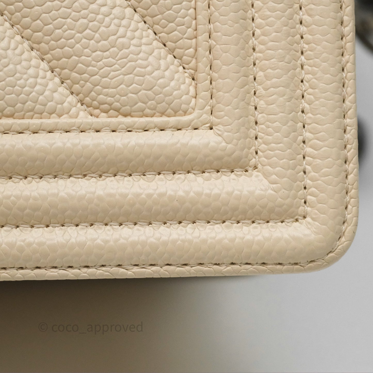 Chanel Medium Boy Chevron Beige Caviar Ruthenium Hardware