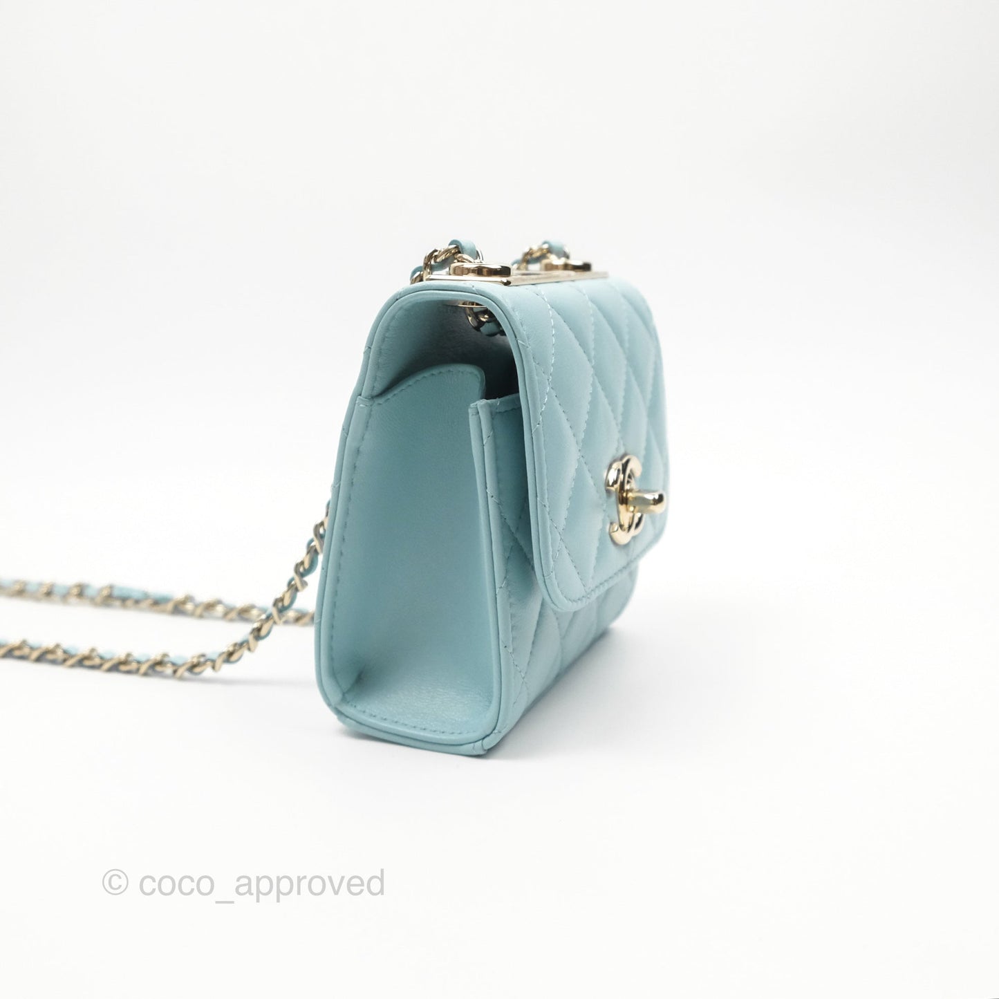 Chanel Mini Quilted Trendy CC Clutch With Chain Tiffany Blue Lambskin Gold Hardware