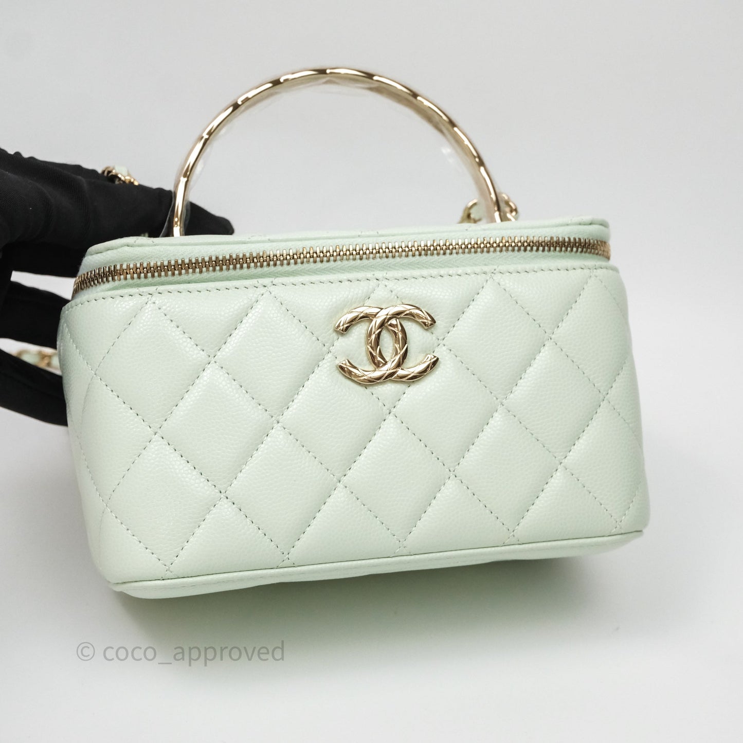 Chanel Vanity Rectangular Top Handle Mint Green Caviar Gold Hardware