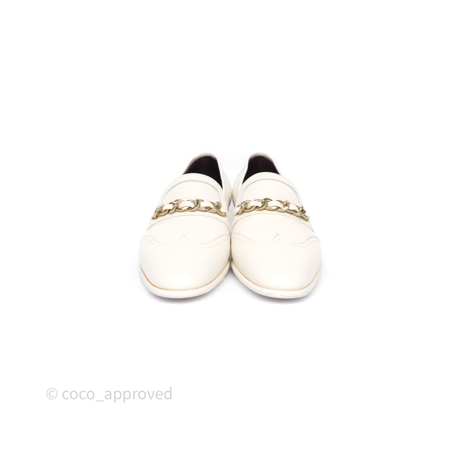 Chanel Chain White Calfskin Loafers Size 36