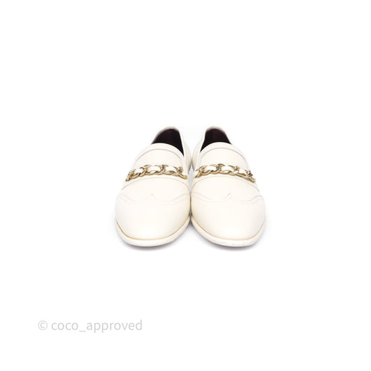 Chanel Chain White Calfskin Loafers Size 36