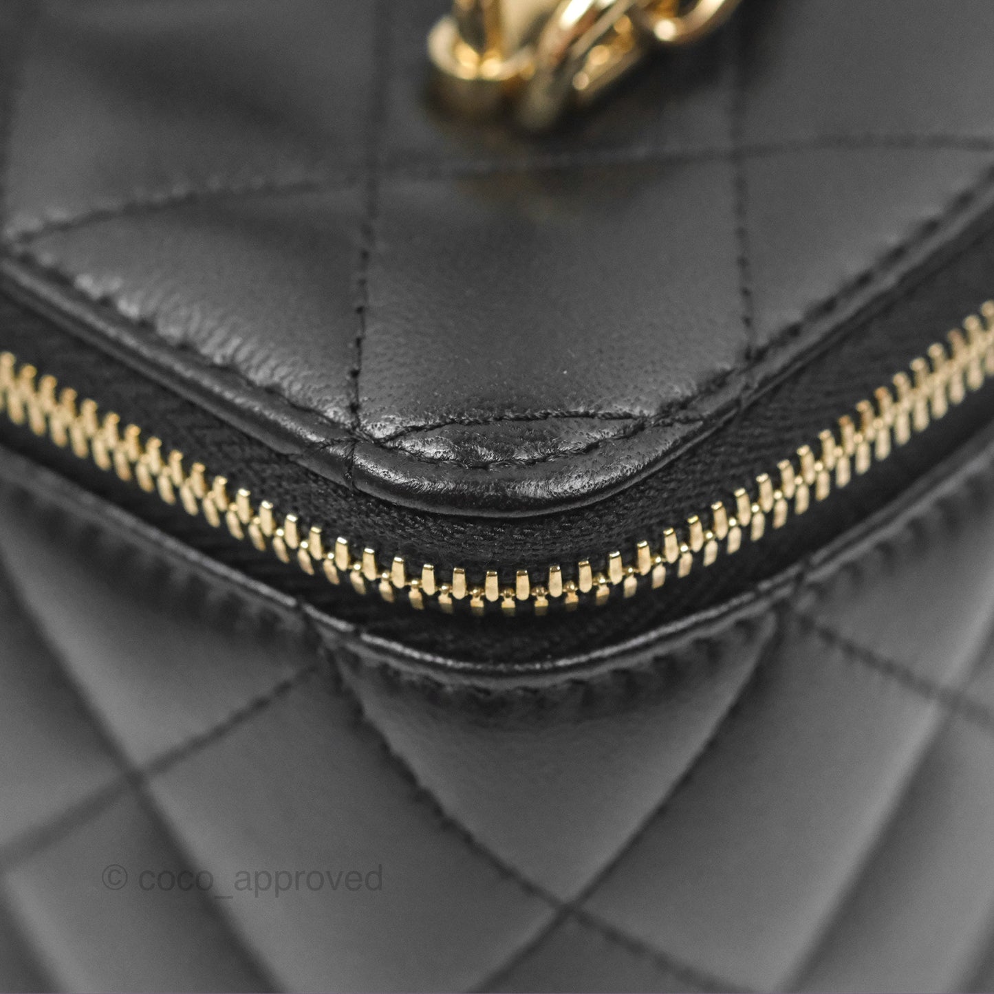 Chanel Vanity Rectangular Top Handle Black Lambskin Gold Hardware