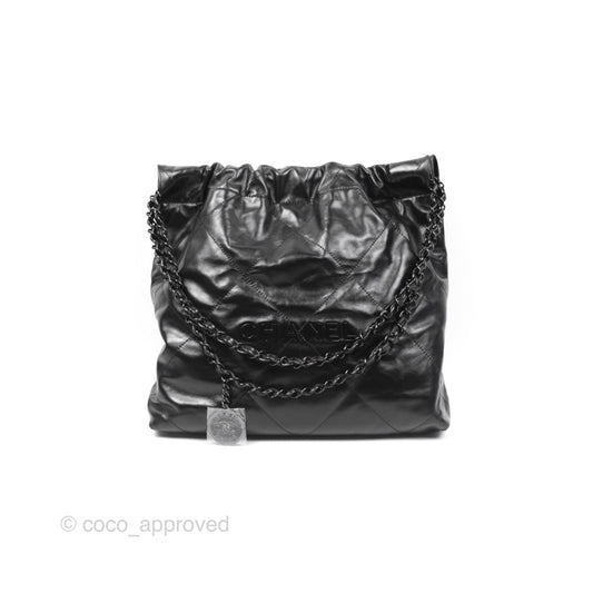 Chanel 22 Small Black Calfskin So Black Hardware