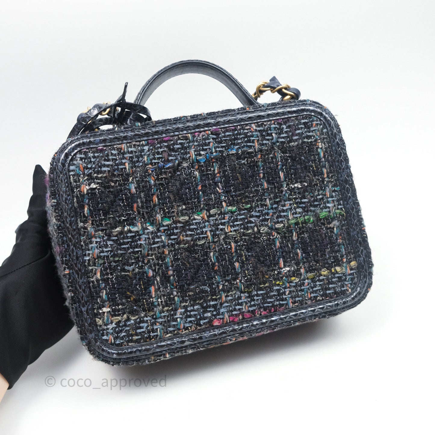 Chanel Medium CC Filigree Vanity Case Navy Tweed Python