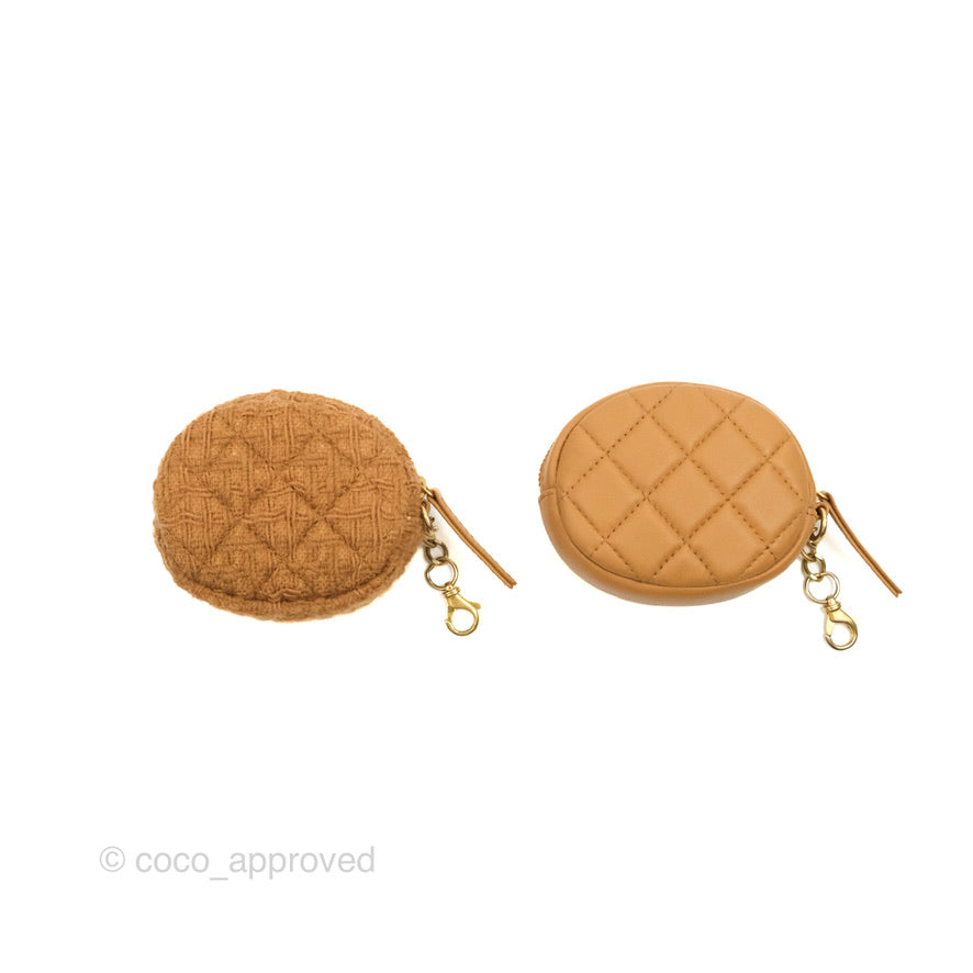 Chanel Flap Waist Bag with Leather & Tweed Coin Purses Dark Beige Calfskin