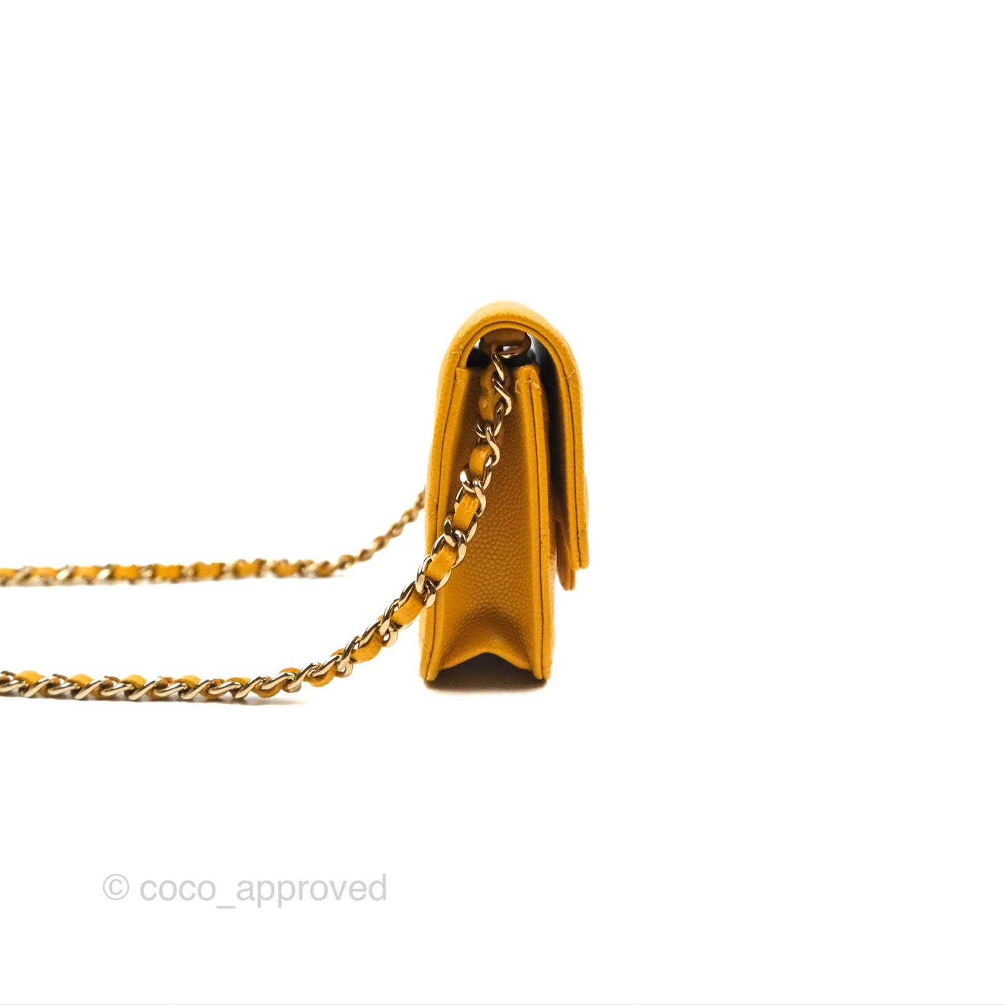 Chanel Mini Wallet With Chain Yellow Caviar Gold Hardware