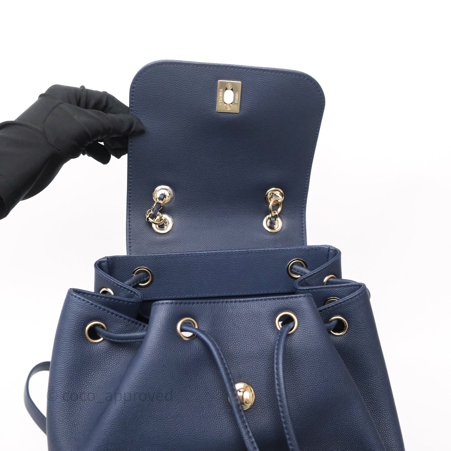 Chanel Quilted Business Affinity Backpack Navy Caviar Gold Hardware