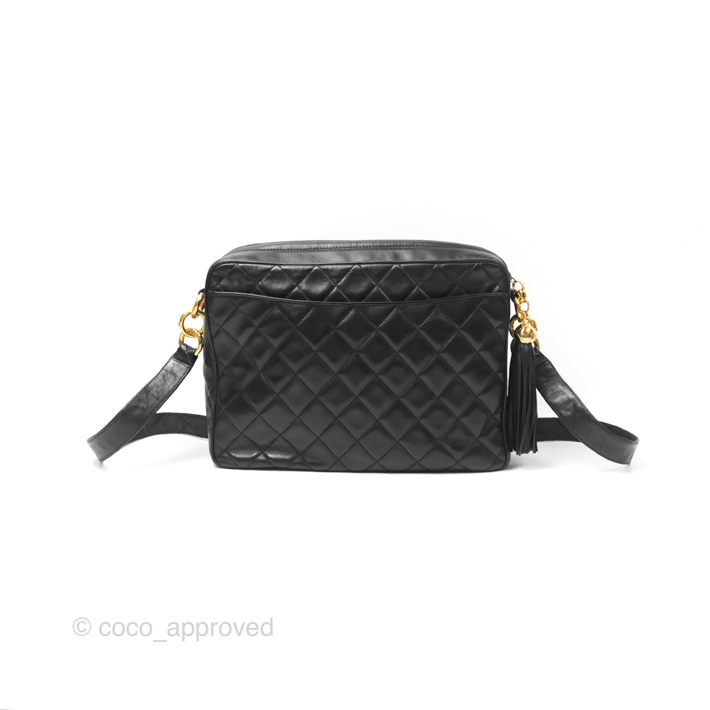 Chanel Vintage Quilted Shoulder Bag Black Lambskin Gold Hardware