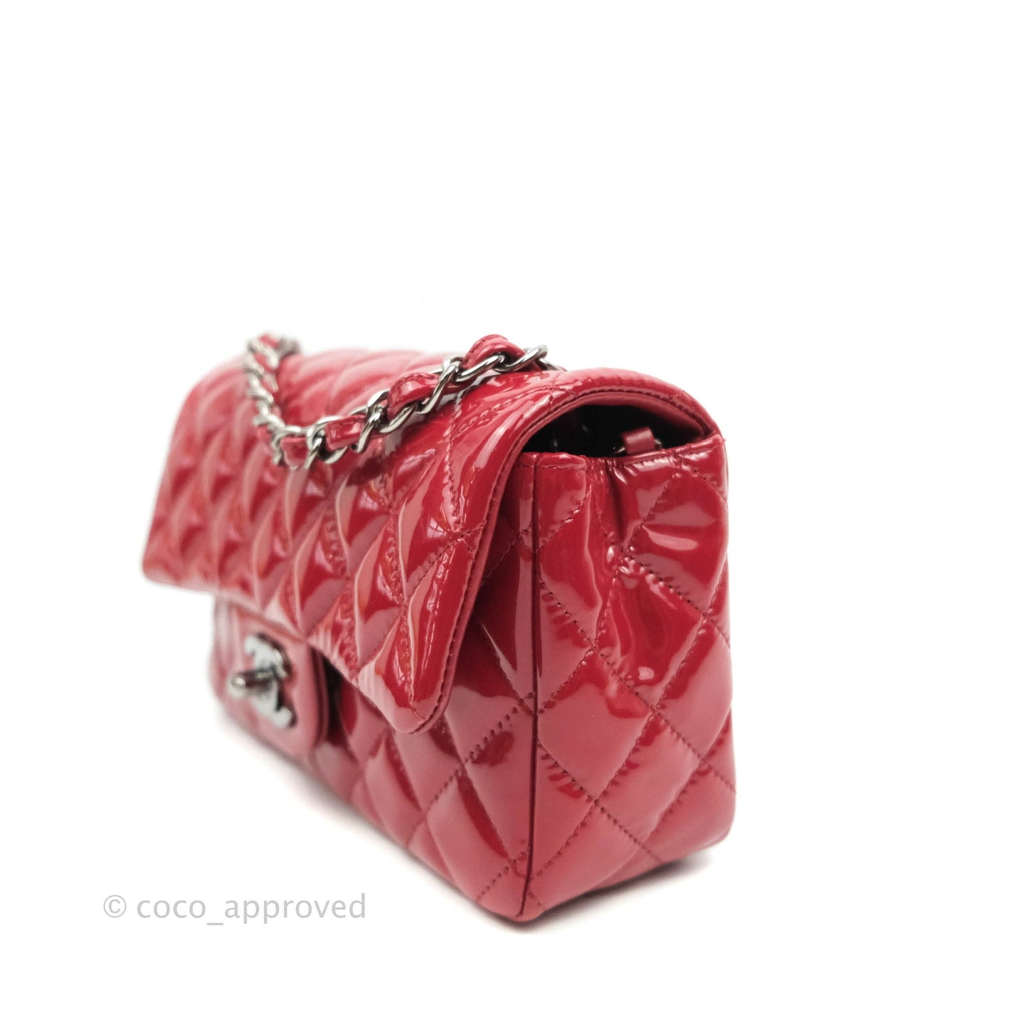 Chanel Quilted Mini Rectangular Flap Red Patent Gun Metal