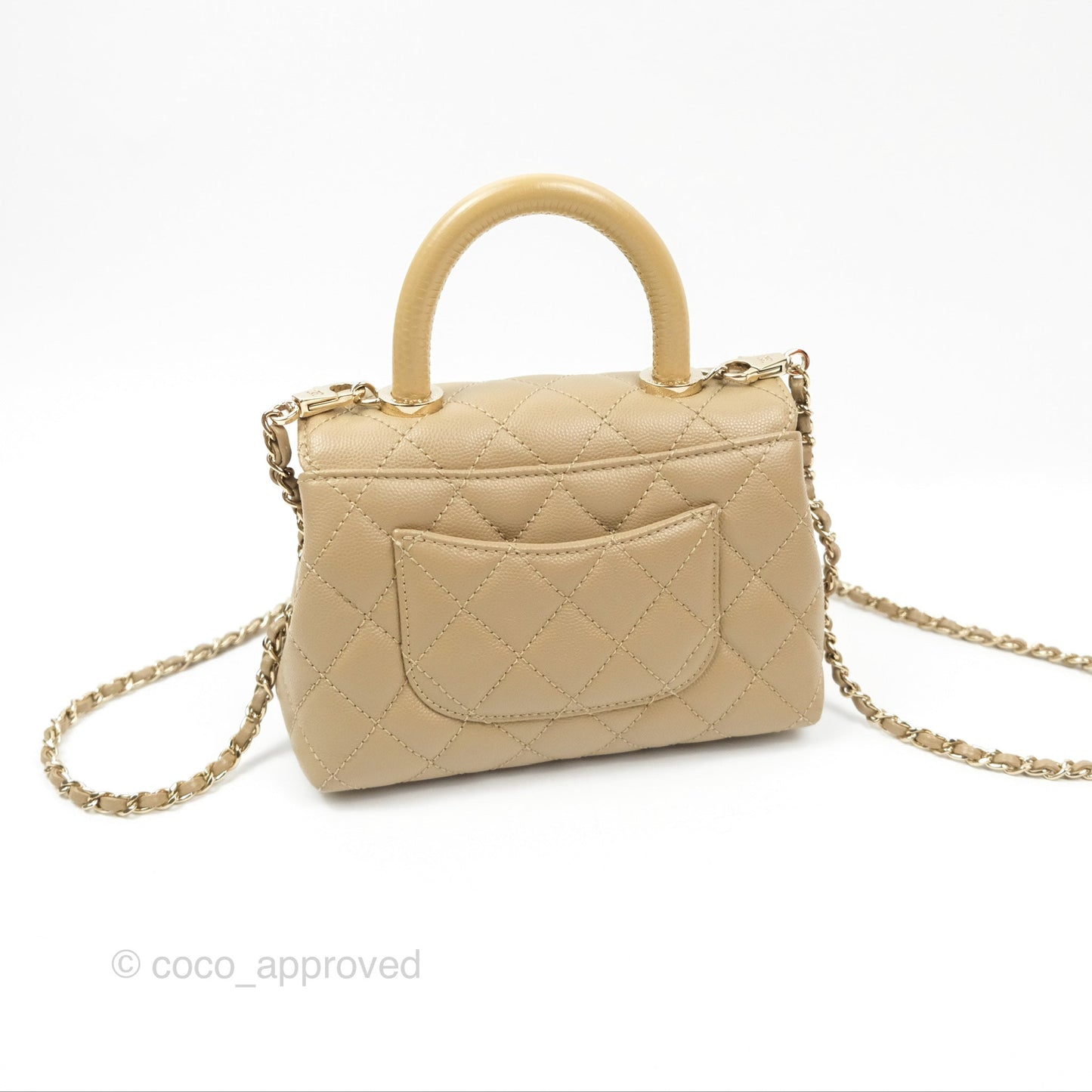 Chanel Mini Coco Handle Quilted Dark Beige Caviar Gold Hardware
