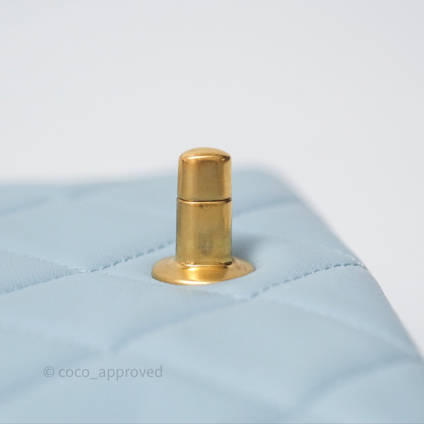 Chanel Quilted Enamel Pending CC Mini Square Flap Baby Blue Lambskin 22P
