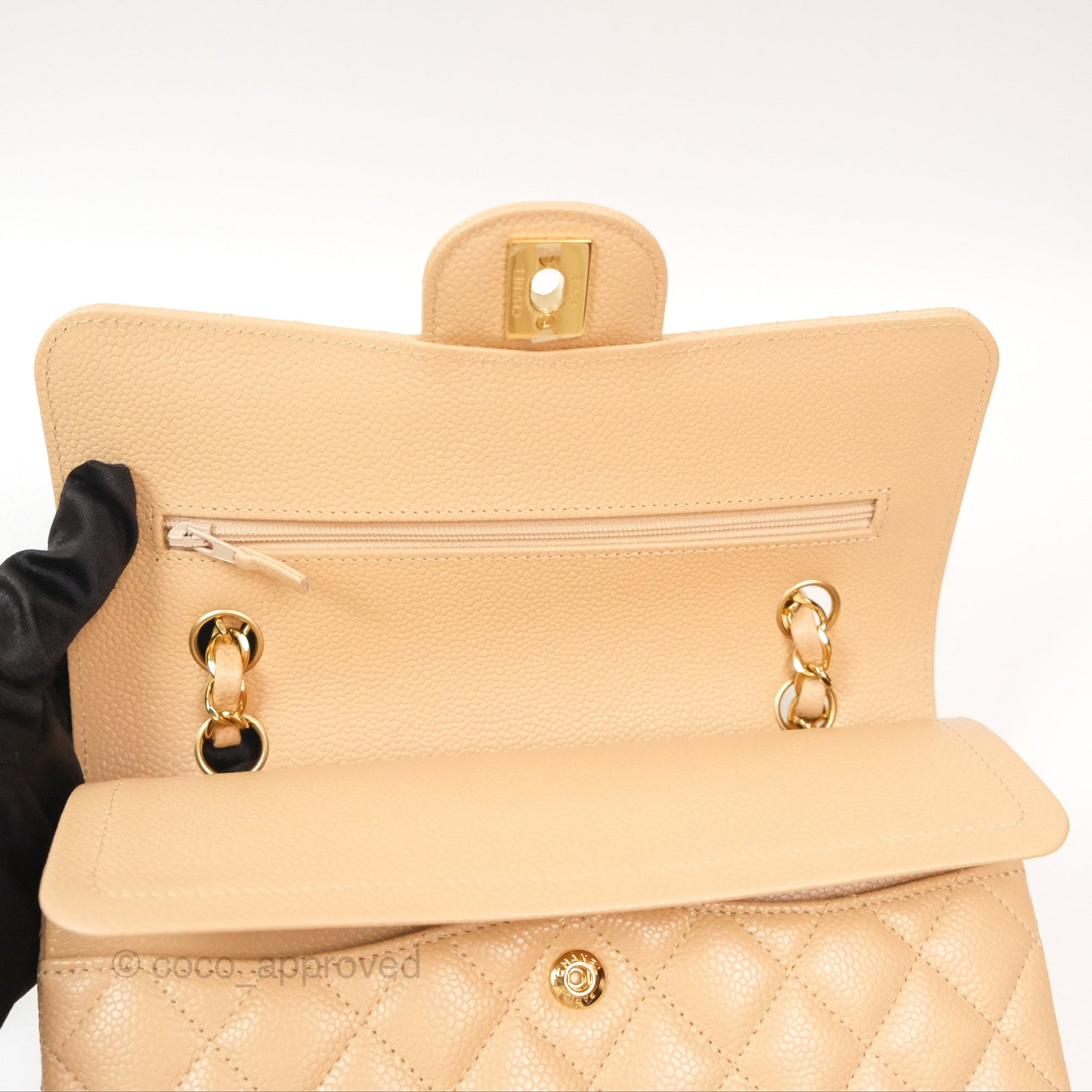 Chanel Small Quilted Classic Flap Beige Caviar Gold Hardware
