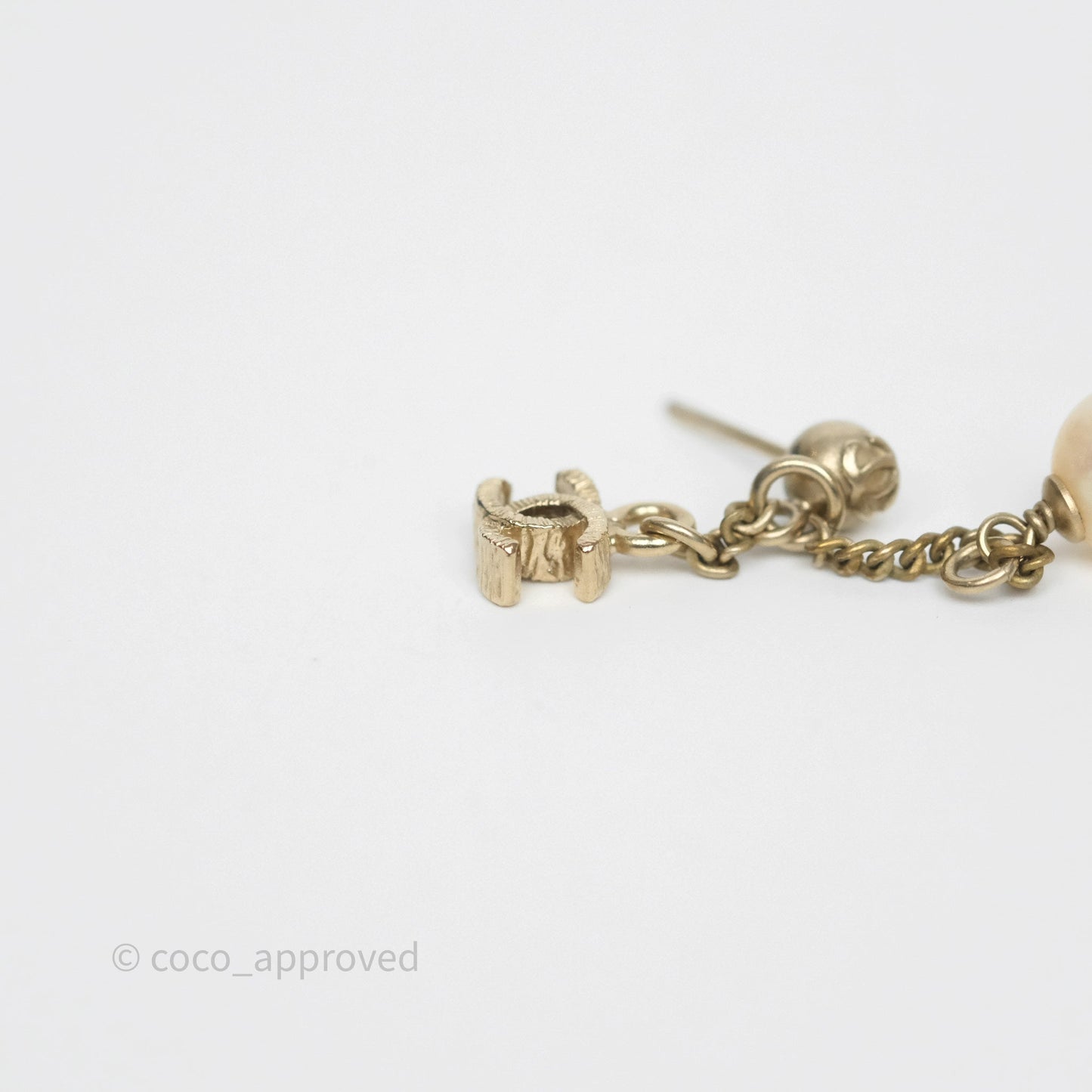 Chanel CC Pearl Drop Earrings Gold Tone