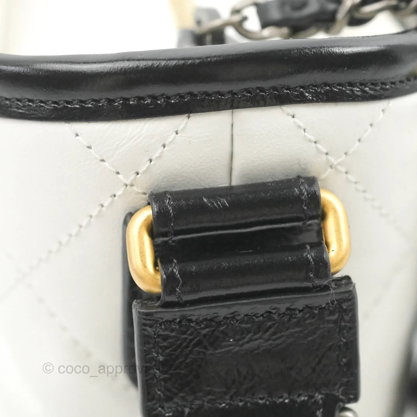 Chanel Quilted Small Gabrielle Hobo White Black Calfskin Mixed Hardware