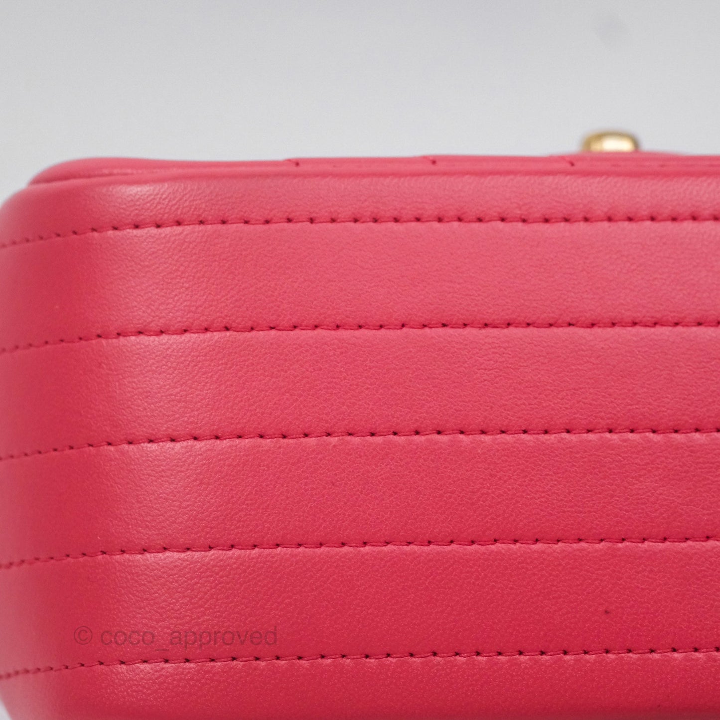 Chanel Mini Square Flap Chevron Dark Pink Lambskin Gold Hardware