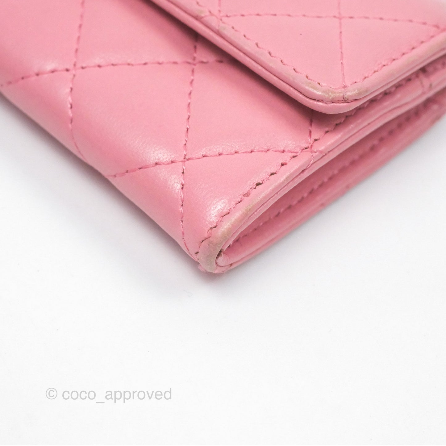 Chanel Quilted Flap Card Holder Pink Lambskin Silver Hardware