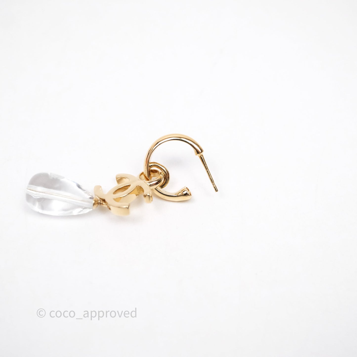 Chanel CC Drop Tear Resin Earrings Gold Tone 24S