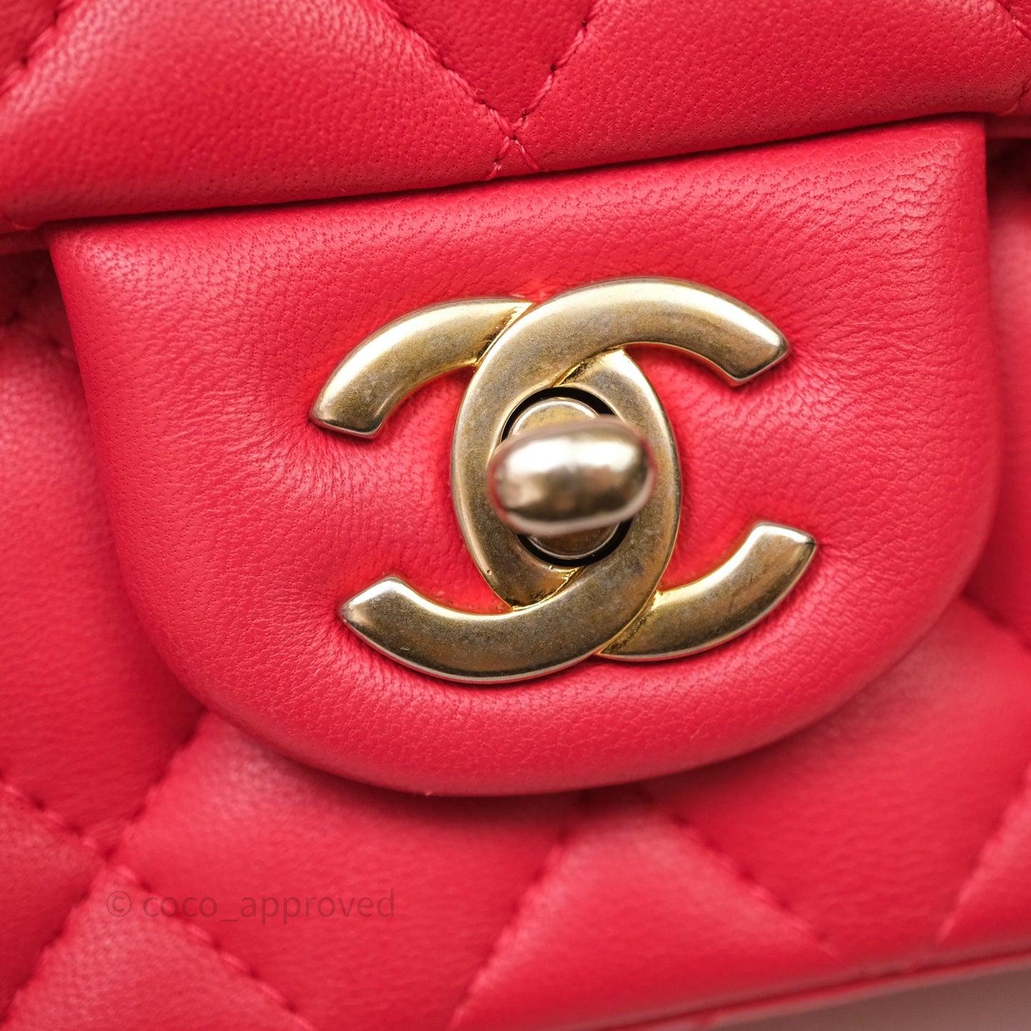 Chanel Mini Square Quilted Red Lambskin Aged Gold Hardware