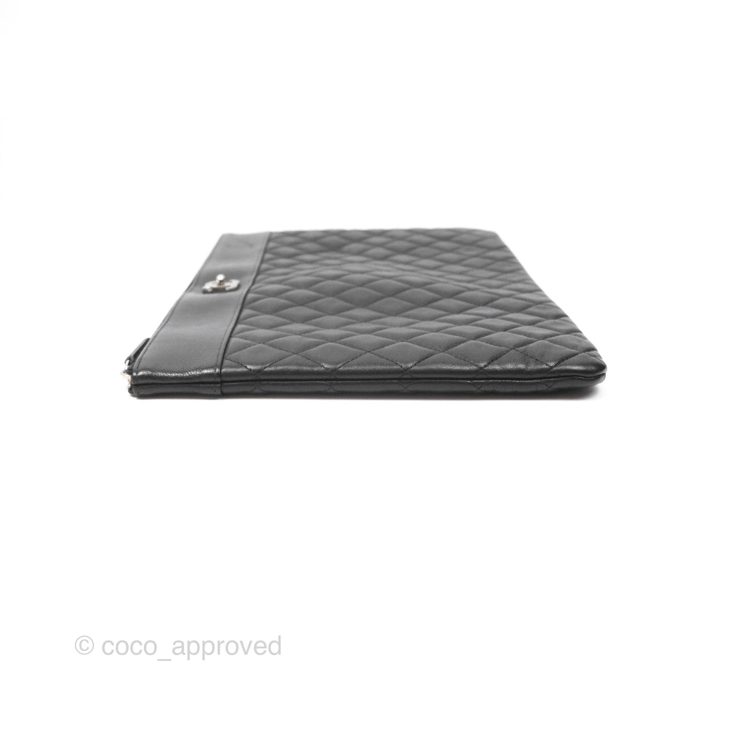 Chanel Mademoiselle Quilted Large O Case Clutch Black Lambskin
