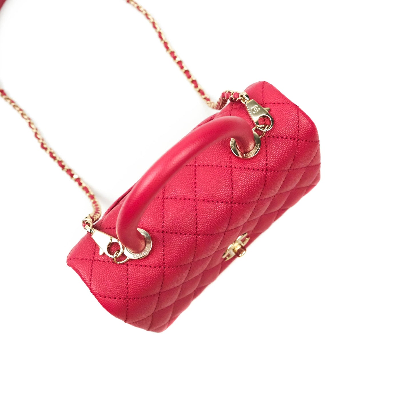 Chanel Small Coco Handle Quilted Caviar Rosy Red Gold Hardware