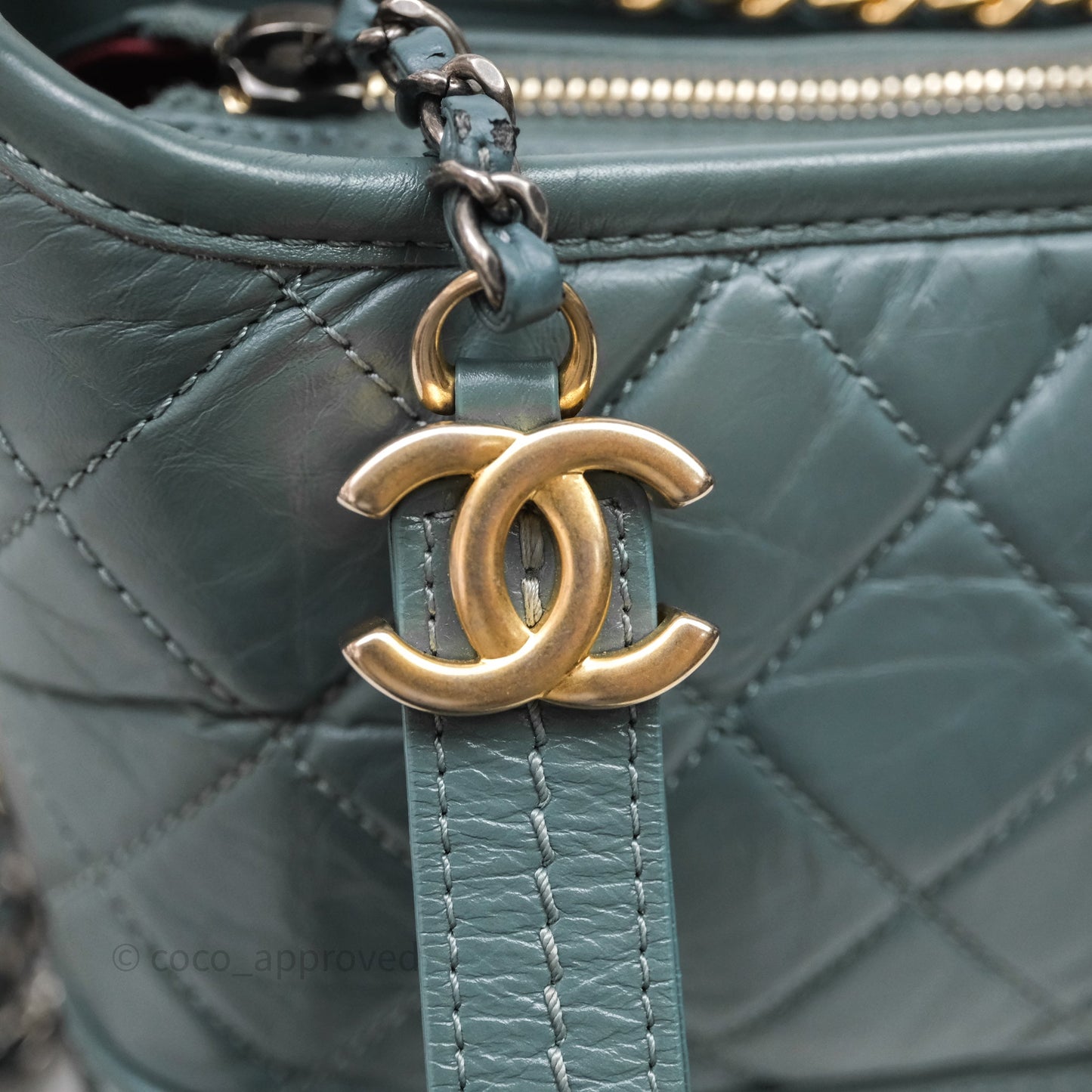 Chanel Small Gabrielle Hobo Quilted Grey Green Aged Calfskin