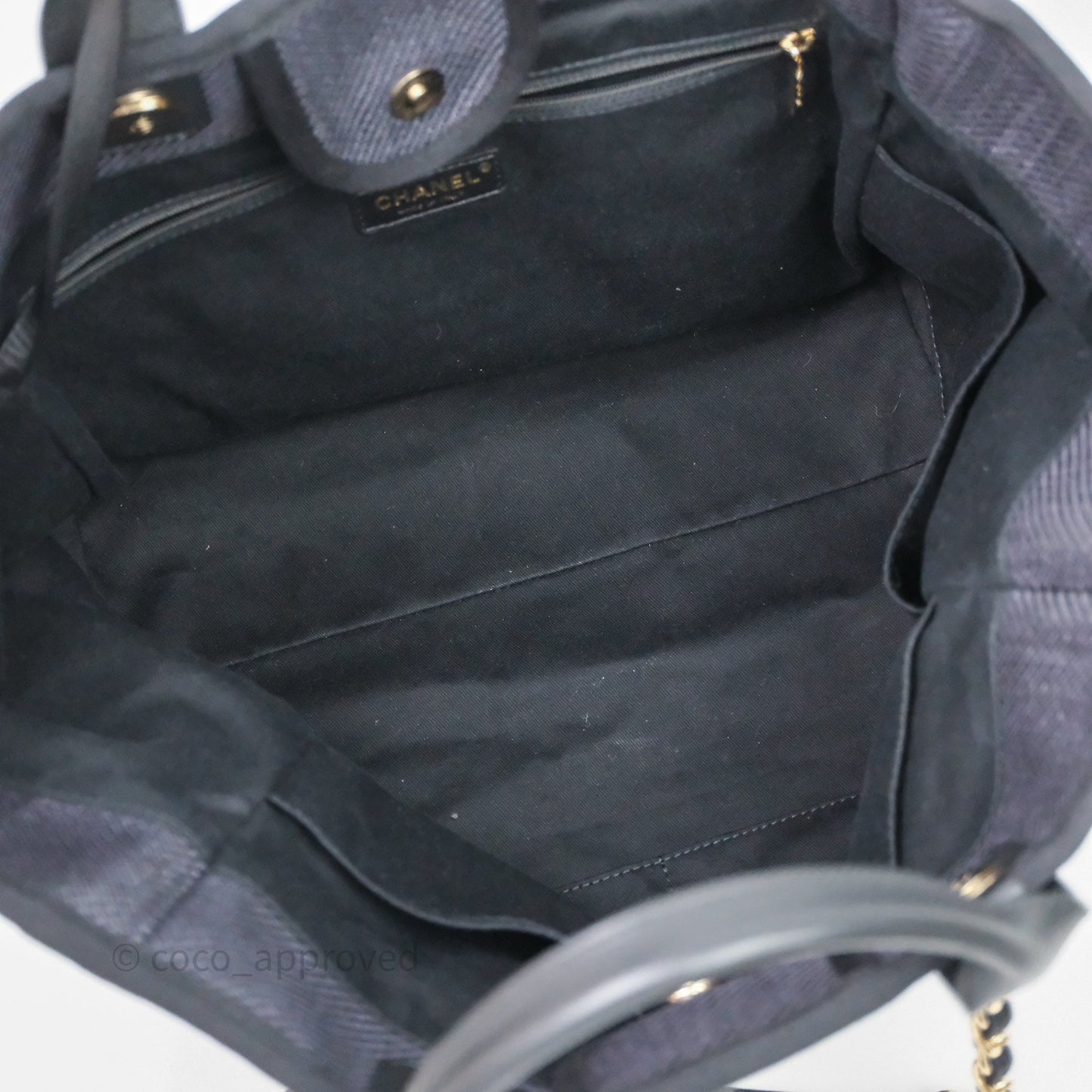 Chanel Large Deauville Charcoal Grey Canvas Light Gold Hardware