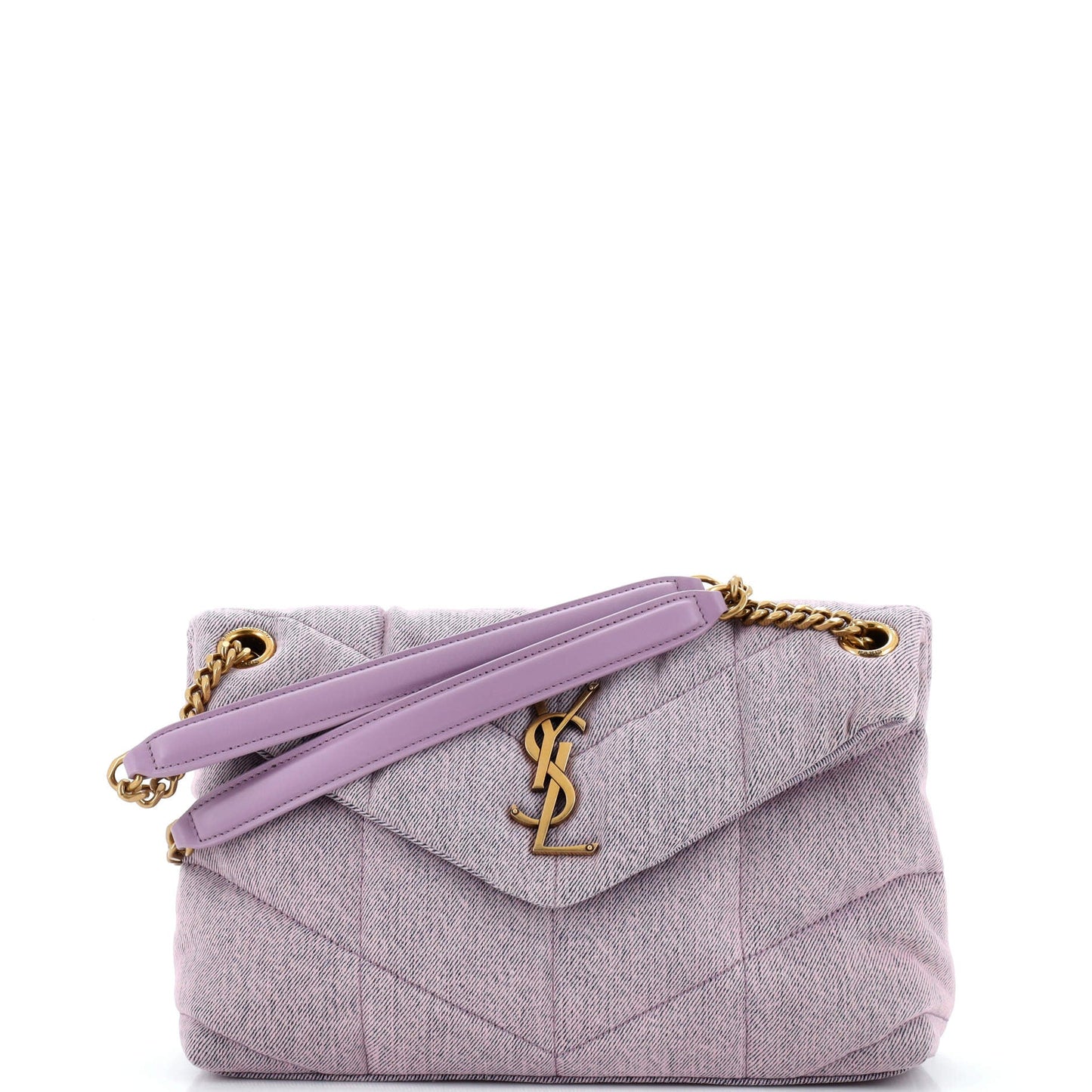 Luxury Saint Laurent Loulou Puffer Shoulder Bag Quilted Vintage Denim Small